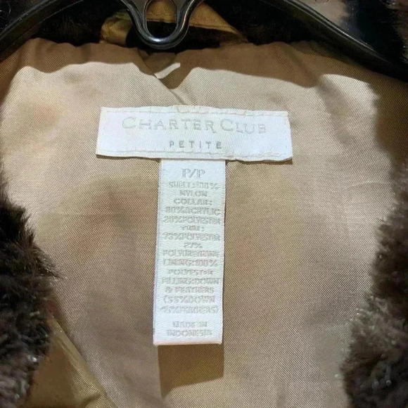Charter Club Petite Women's Puffer Vest Faux Fur Collar Full Zip Brown Size P/P - Picture 4 of 12